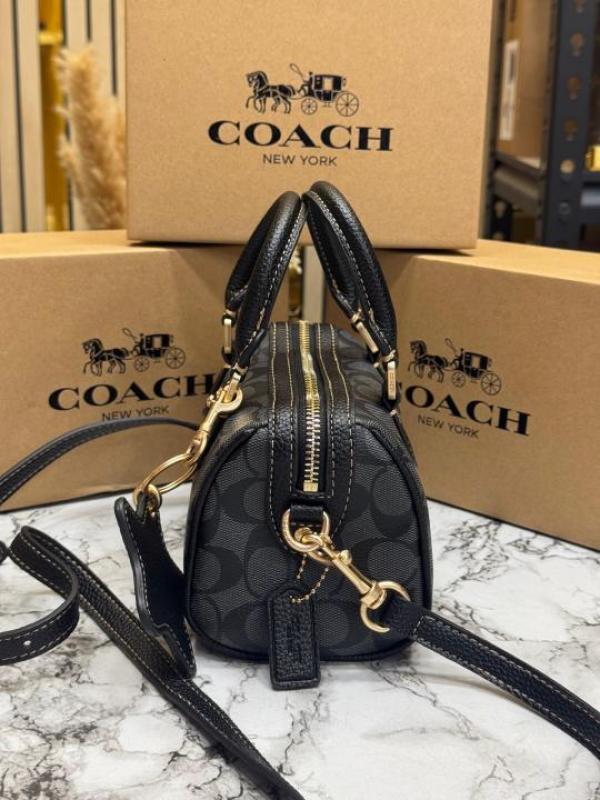 Coac Mini Boston Top Handle Crossbody Bag With Box And Dust Bag (Black-911)