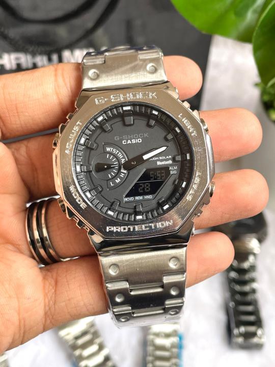 CASIO GSHOCK B2100 METAL SILVER BLACK DIAL AT308