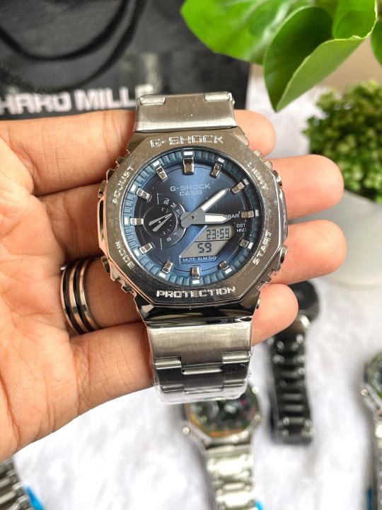 CASIO GSHOCK B2100 METAL SILVER BLUE DIAL AT308