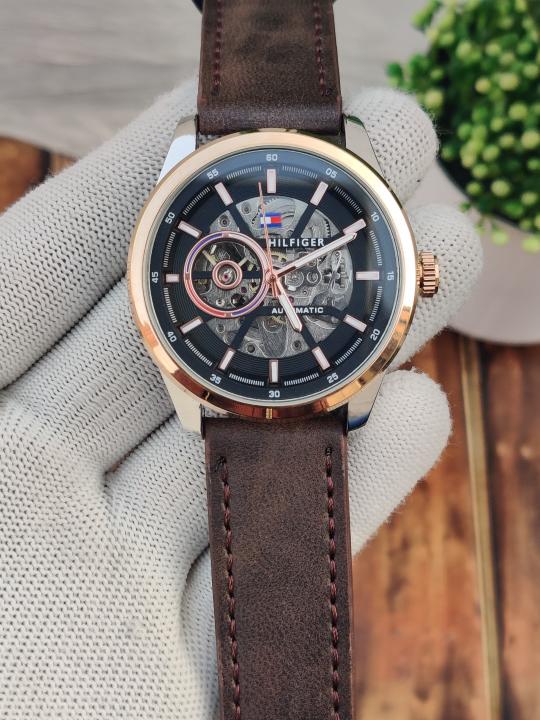 Tommyy Hilfiger Automatic Leather Belt Brown Two Tone AT143