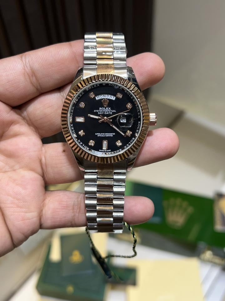 Roleex day date dual tone black dial