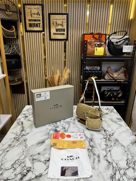 Coac Nolita Signature Canvas Shoulder Bag Wit ini Pouch Including Box And Dust Ba Apricot RICOT