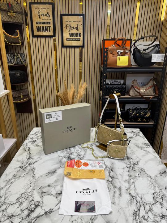 Coac Nolita Signature Canvas Shoulder Bag Wit ini Pouch Including Box And Dust Ba Apricot RICOT
