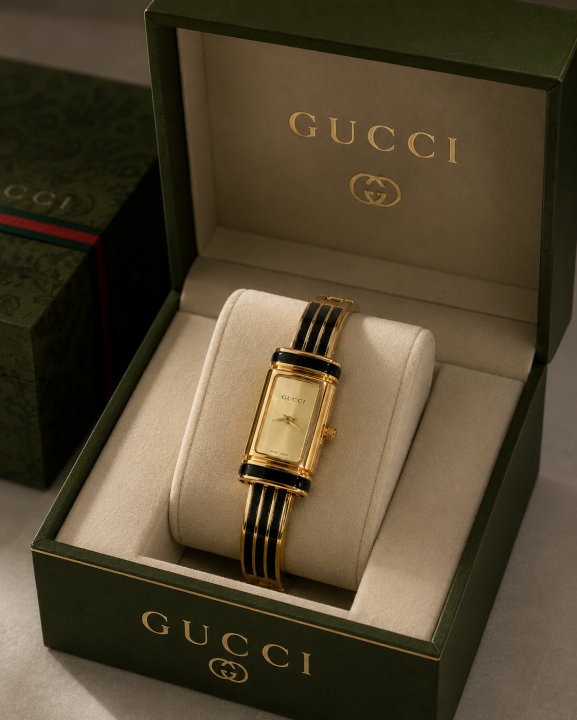 GUCCCI BAMBOO LADY ANALOG BLACK GOLD 734