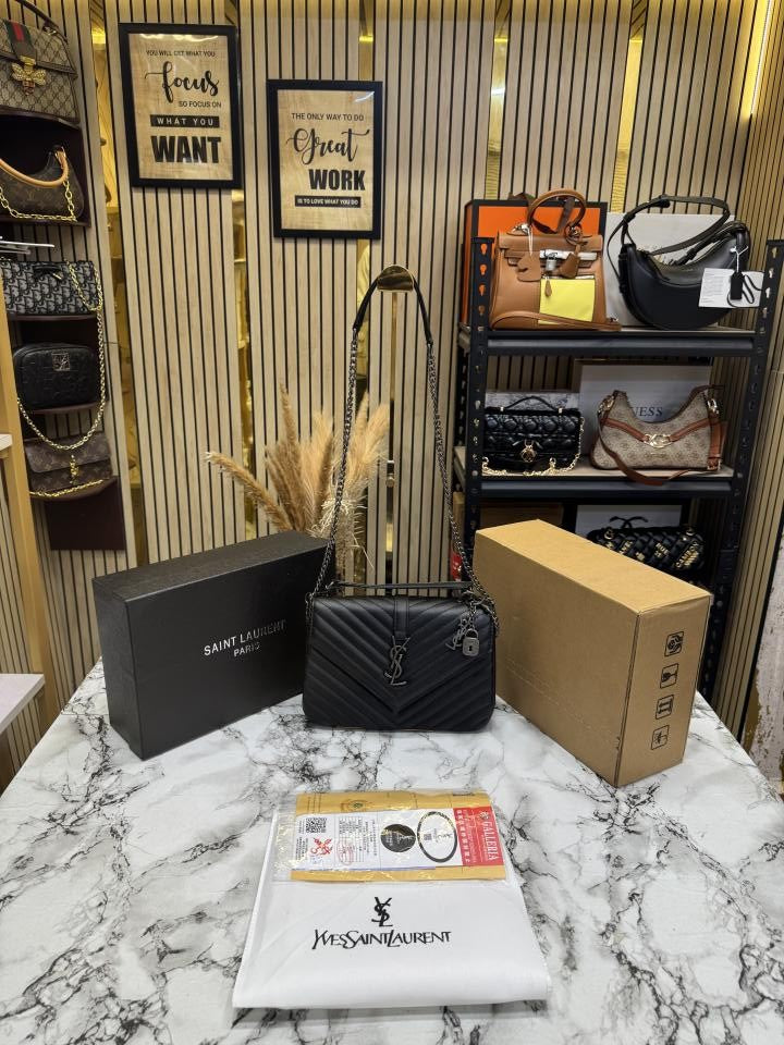 YSL SAINT LAURENT COLLEGE BLACK CHAIN BAG  DUBBLE BOX PACKING (10888)
