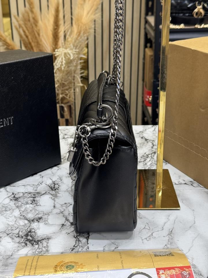 YSL SAINT LAURENT COLLEGE BLACK CHAIN BAG  DUBBLE BOX PACKING (10888)
