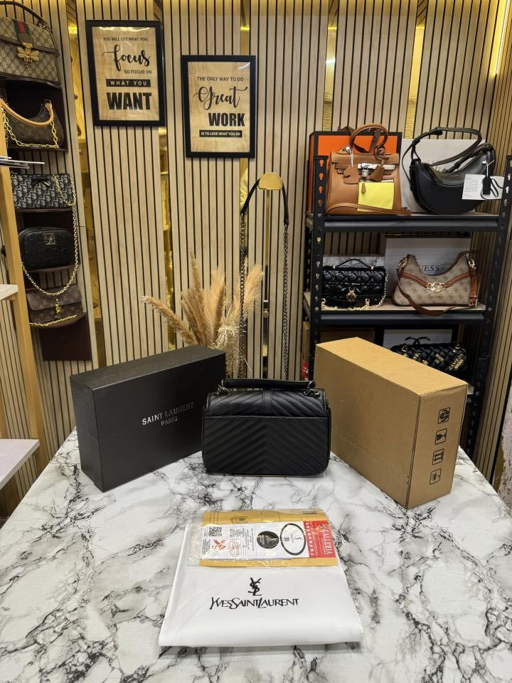 YSL SAINT LAURENT COLLEGE BLACK CHAIN BAG  DUBBLE BOX PACKING (10888)