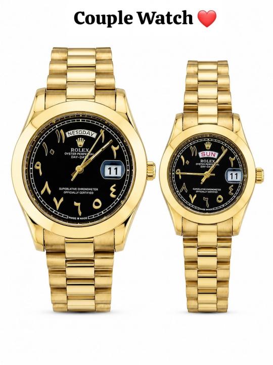 Roleex Couple Arabic Gold Black Day Date