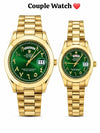 Roleex Couple Arabic Gold Green Day Date