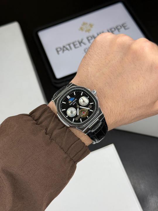 PATEK PHILIPE LEATHER BELT BLACK DIAL