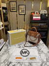 Michael ors ignature Carmen Flap Leather Satchel Handbag (Beige 20024)