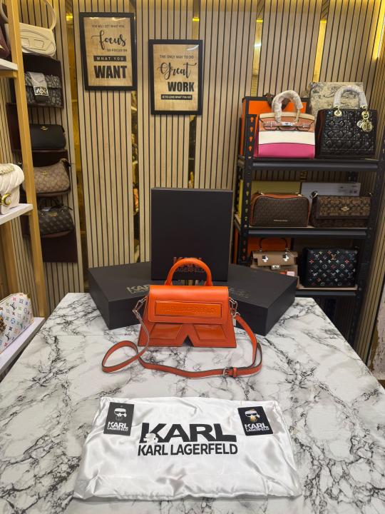 Karl_Lagerfeld KKushion Top Handle Crossbody Bag With Adjustable Strap Orange