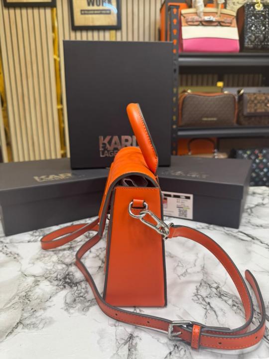 Karl_Lagerfeld KKushion Top Handle Crossbody Bag With Adjustable Strap Orange