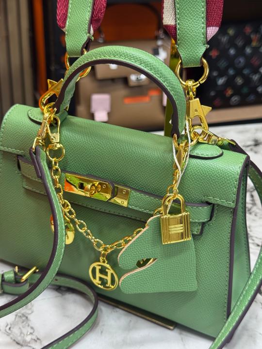 Herme Kelly Mini II Top Handle Crossbody Bag With Embroidered Shoulder Strap With Box And Dust Bag (Green)