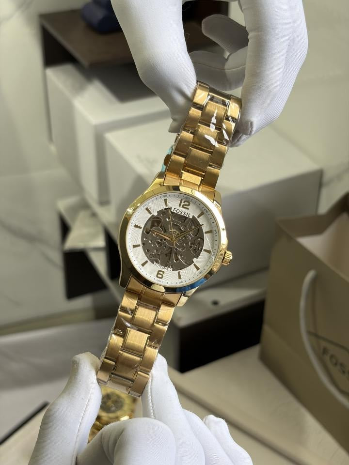 FOSSIIL SKELETON AUTOMATIC HEAVY QUALITY GOLD WHITE 781