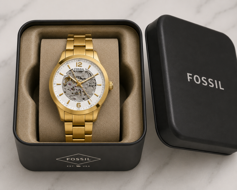 FOSSIIL SKELETON AUTOMATIC HEAVY QUALITY GOLD WHITE 781