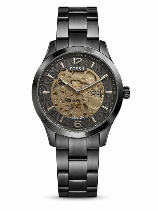 FOSSIIL SKELETON AUTOMATIC HEAVY QUALITY BLACK SILVER  783