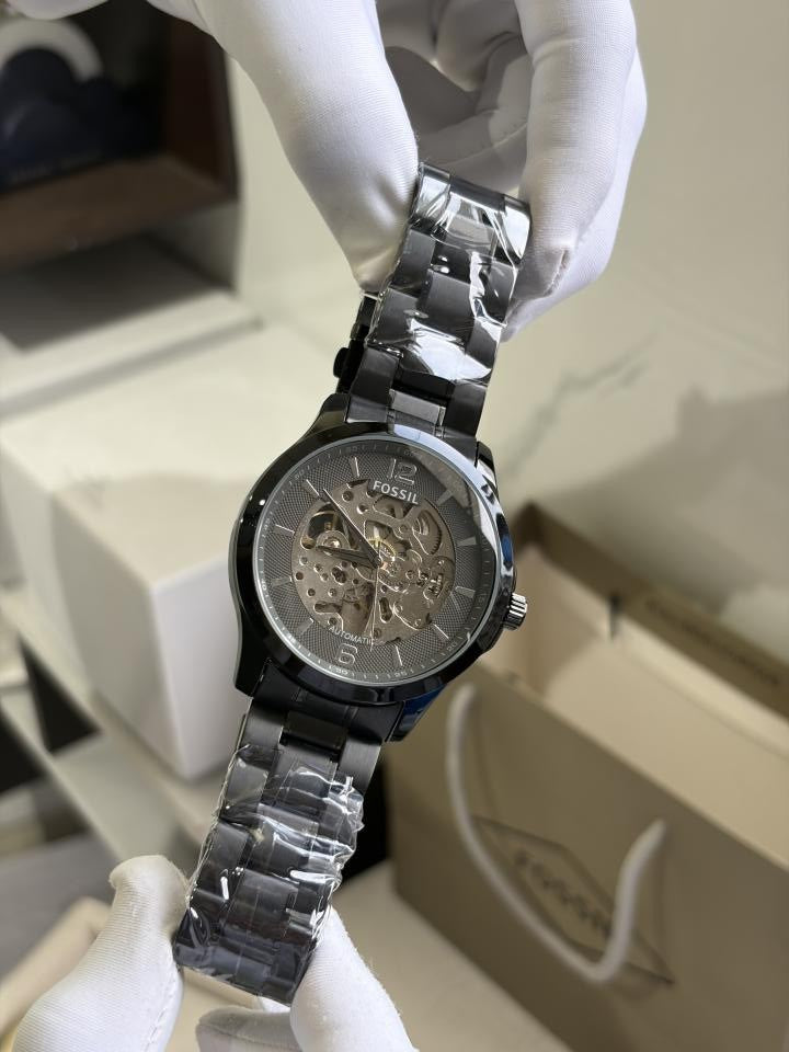 FOSSIIL SKELETON AUTOMATIC HEAVY QUALITY BLACK SILVER  783
