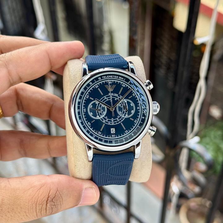 Emporio Armai Chronograph Silicone Blue Belt