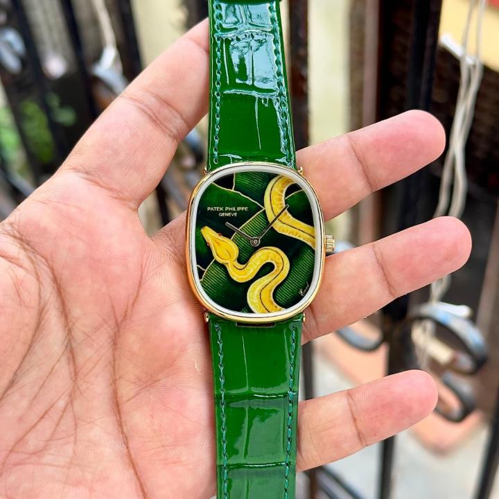 Patek Philipe Golden Ellipse Burmese Albino Python Leather Green