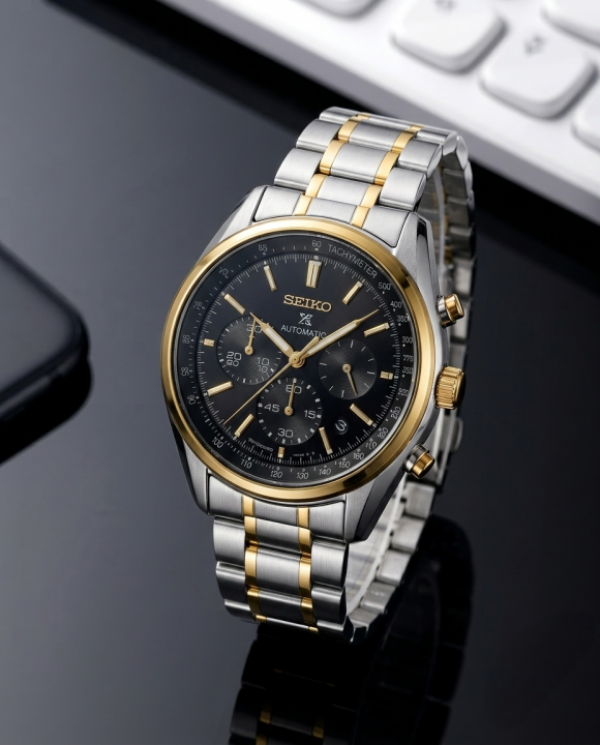 SEIKO PROSPEX CHRONOGHRAPH TWO TONE BLACK DIAL AT461