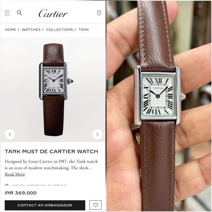 Cartieer Tank Must Roman Numerals Brown Leather White Dial 111
