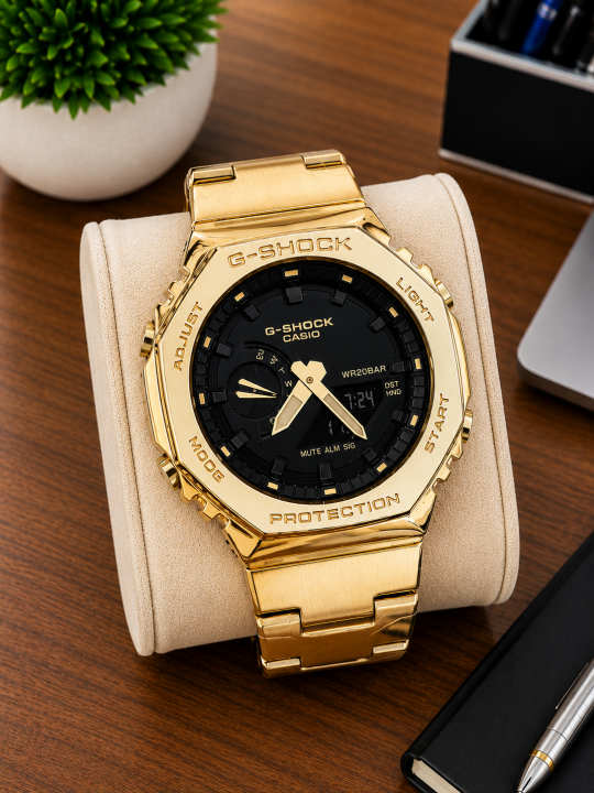 CASIO GSHOCK B2100 METAL GOLD BLACK DIAL AT308