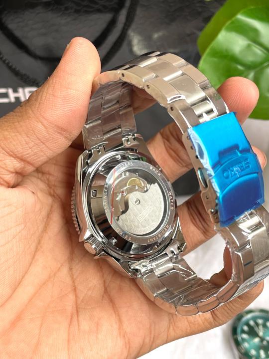 Seiko 5 Sports Day Date Open Back Silver Blue AT458