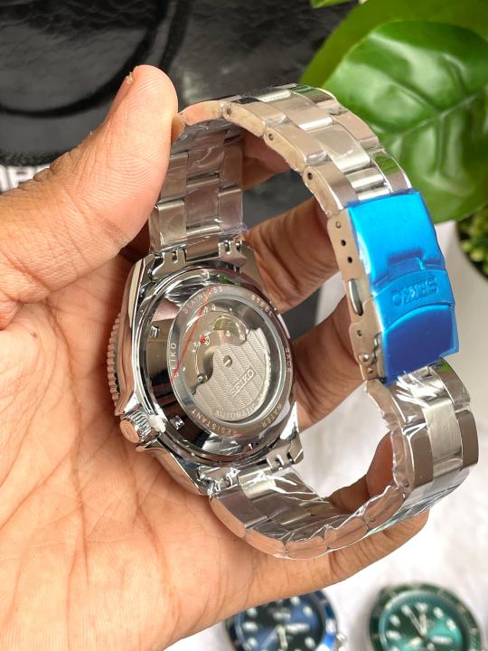 Seiko 5 Sports Day Date Open Back Silver Black AT458