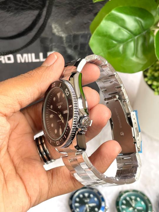 Seiko 5 Sports Day Date Open Back Silver Black AT458