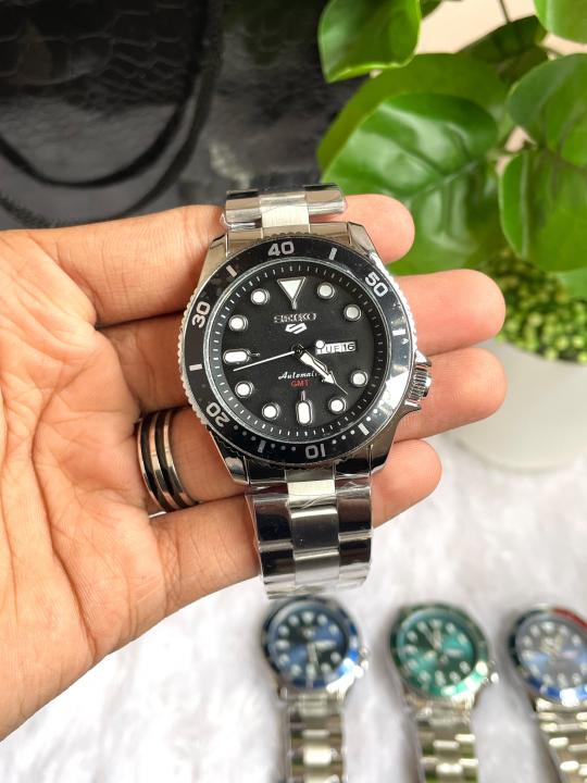 Seiko 5 Sports Day Date Open Back Silver Black AT458