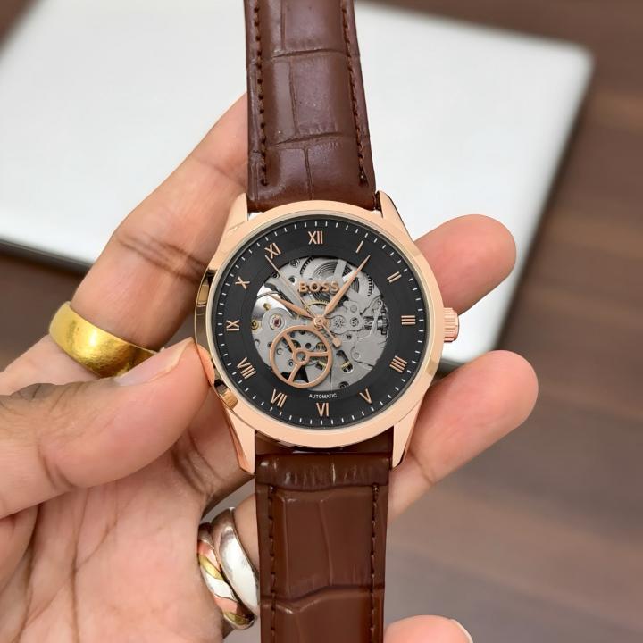 BOSS Principle Skeleton Mens Automatic Brown copper