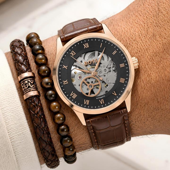 BOSS Principle Skeleton Mens Automatic Brown copper