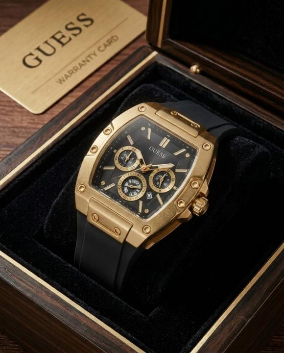 Guess Rectangle Chronograph Black-Full Gold