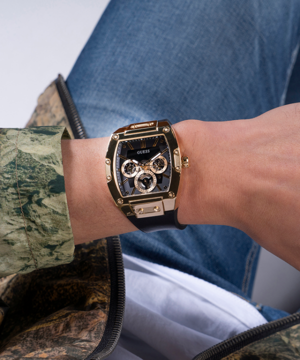 Guess Rectangle Chronograph Black-Full Gold