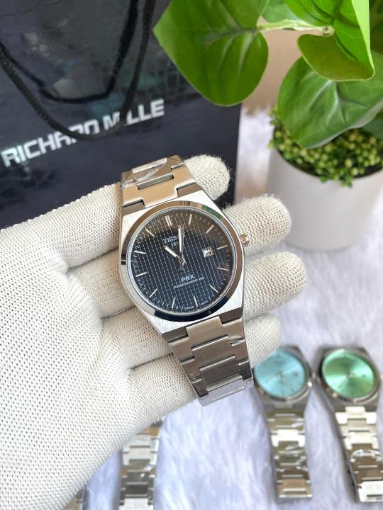 TISSSOT PRX SILVER DARK BLUE TEXTURE DIAL AT358