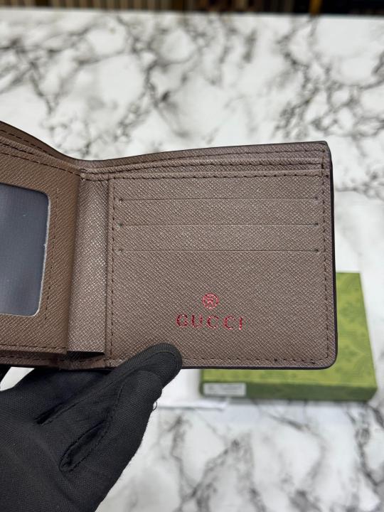 Gucc GG Supreme Canvas Interlocking G Bifold Wallet With Box And Dust Bag (Brown)