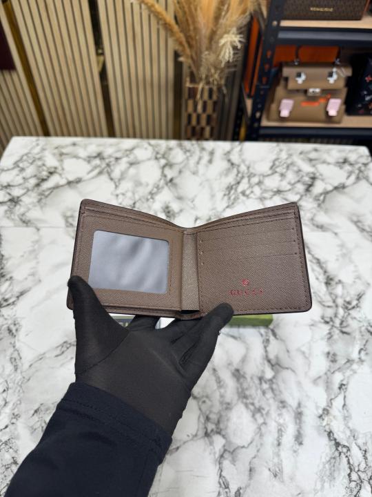 Gucc GG Supreme Canvas Interlocking G Bifold Wallet With Box And Dust Bag (Brown)