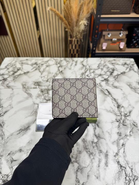 Gucc GG Supreme Canvas Interlocking G Bifold Wallet With Box And Dust Bag (Brown)