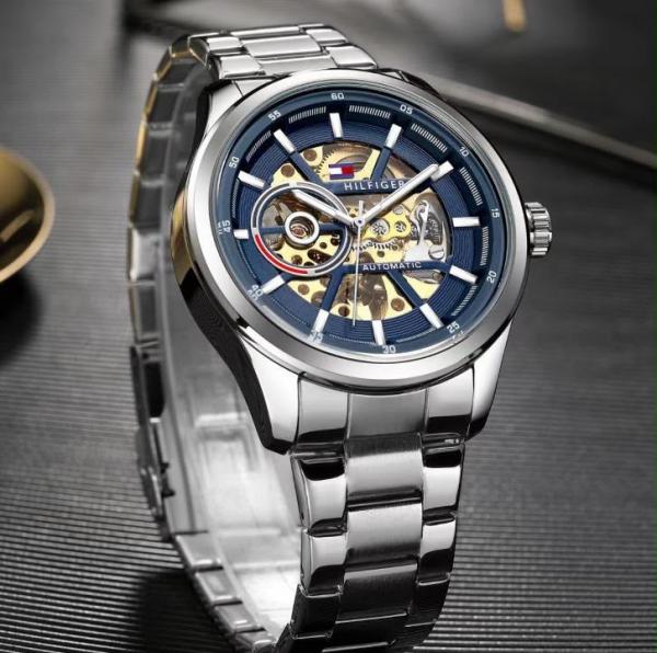 TOMMY HILFIGE AUTOMATIC SKELETON SIL BLUE 840