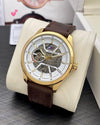 TOMMY HILFIGE AUTOMATIC SKELETON LEATHER BROWN GOLD  844