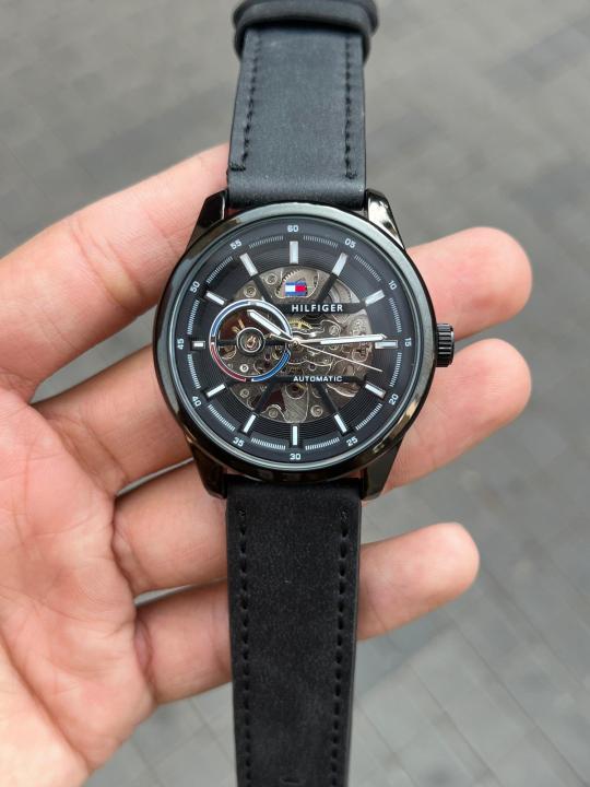 TOMMY HILFIGE AUTOMATIC SKELETON LEATHER BLACK 845