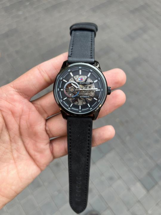 TOMMY HILFIGE AUTOMATIC SKELETON LEATHER BLACK 845