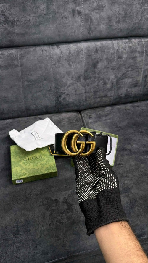GUCCC_I GG GOLD BLACK MEN BELT WID OG ACCESSORIES 193