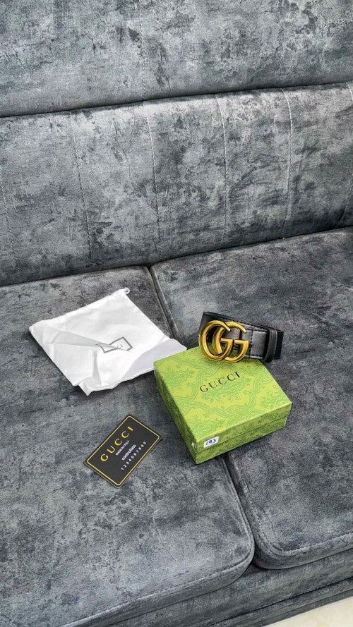 GUCCC_I GG GOLD BLACK MEN BELT WID OG ACCESSORIES 193