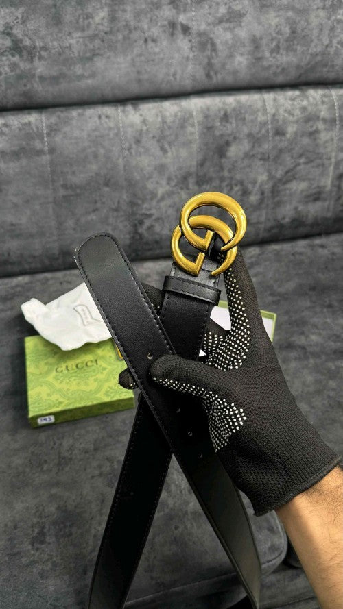 GUCCC_I GG GOLD BLACK MEN BELT WID OG ACCESSORIES 193