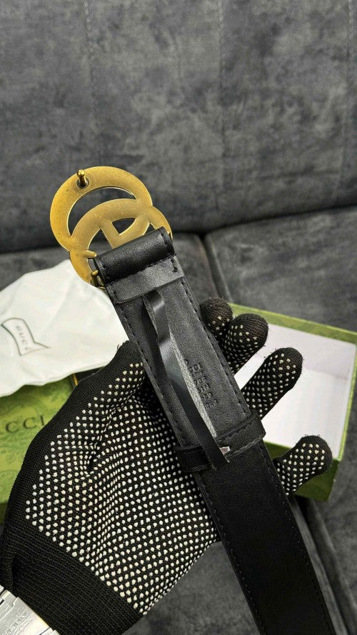 GUCCC_I GG GOLD BLACK MEN BELT WID OG ACCESSORIES 193