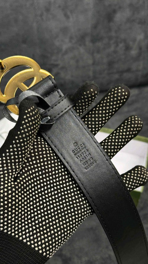 GUCCC_I GG GOLD BLACK MEN BELT WID OG ACCESSORIES 193