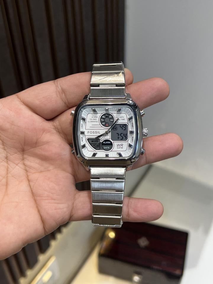 FOSSI RETRO PREMIUM SILVER WHITE WATCH