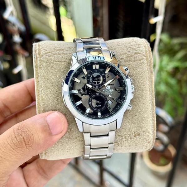 CASI O EDIFIC E WORLD MAP CHRONOGRAPH SIL BLACK 554